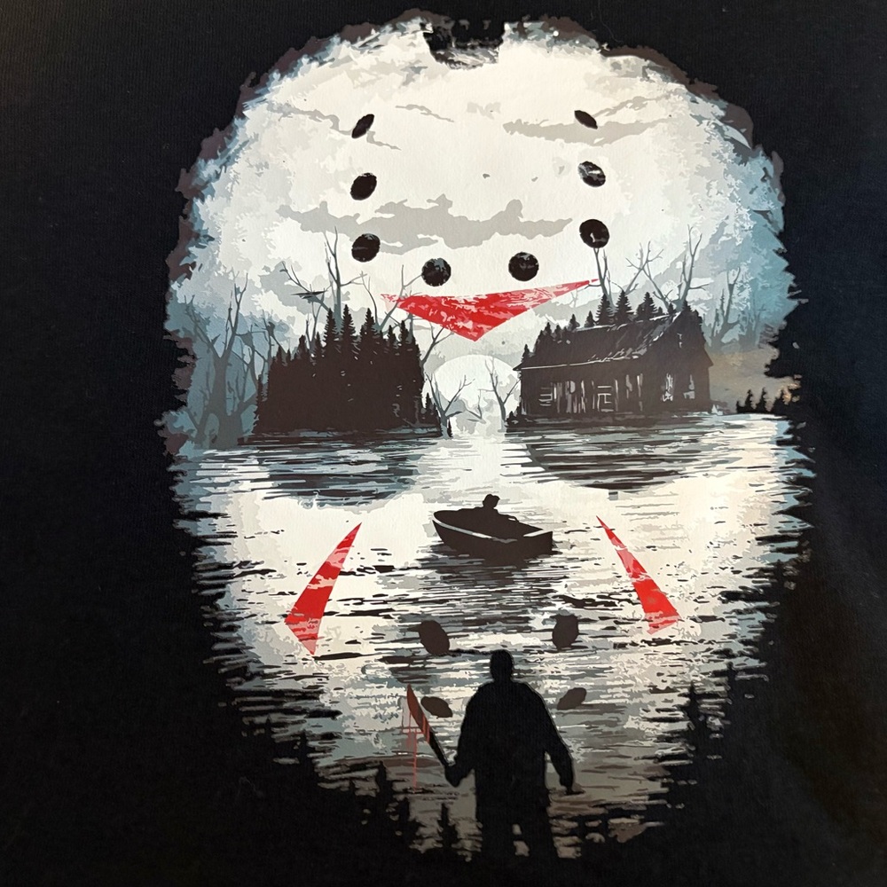 Black Graphic Short Sleeve Tee with Scenic Print - Friday 13 - Jason
